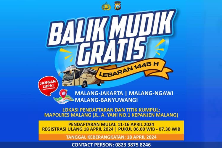 Kurangi Risiko Laka Akibat Kelelahan, Polres Malang Fasilitasi Balik Gratis Pemudik