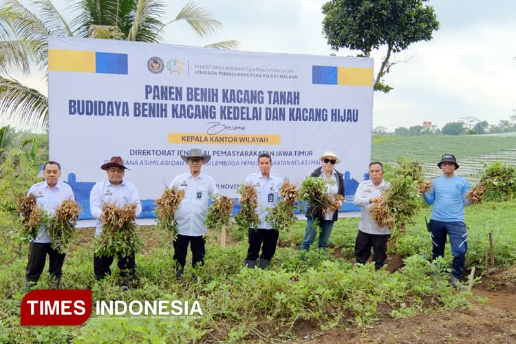 Kakanwil Ditjenpas Jatim Puji Kolaborasi Panen Perdana Kacang Tanah Lapas Malang