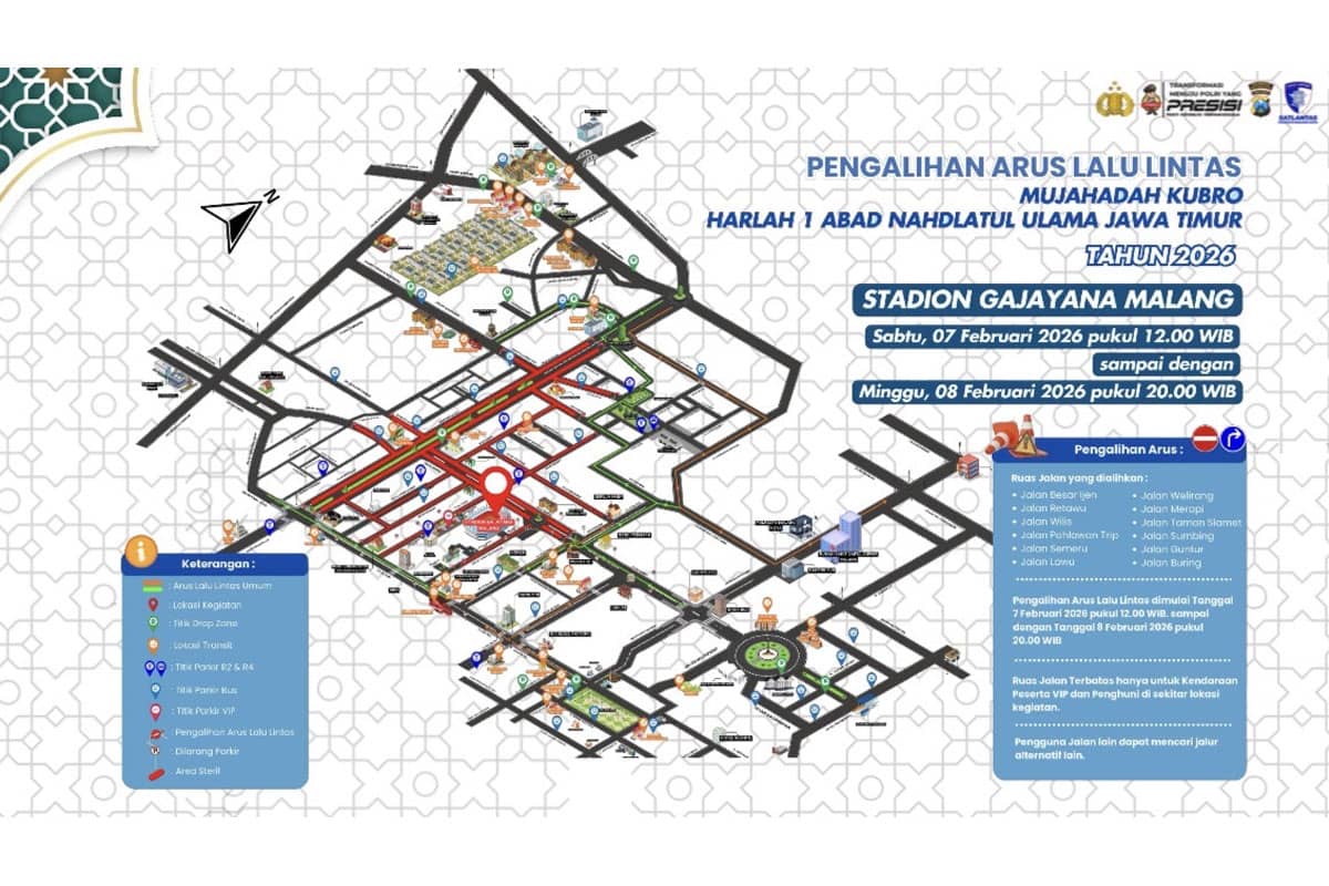 Rekayasa Lalu Lintas Harlah 1 Abad NU di Malang, 12 Ruas Jalan Ditutup